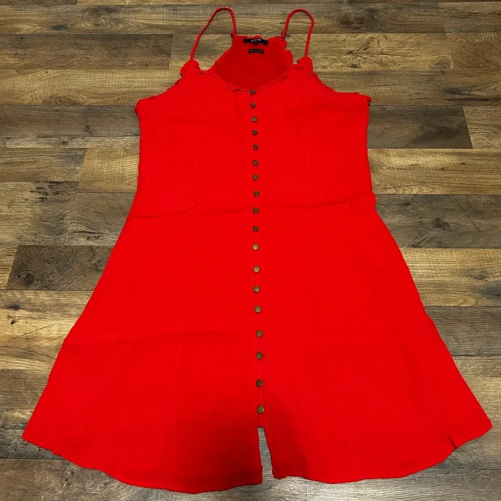 Miss Me Red Mini Dress with Button Front